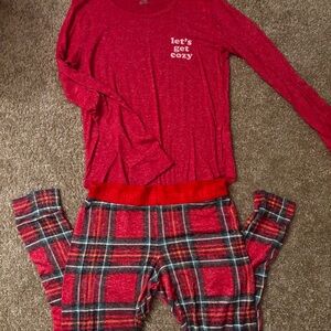 PINK Victoria's Secret Red Plaid Kids Pajama Set